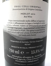 Load image into Gallery viewer, CANUS MERLOT DOC FRIULI COLLI 2012 13.5% 75CL